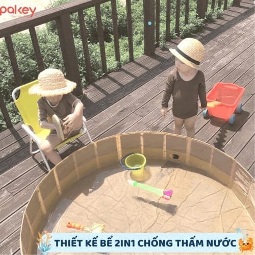 Bể bóng Pakey 2in1 được làm từ chất liệu vải PVC dày dặn không thấm nước