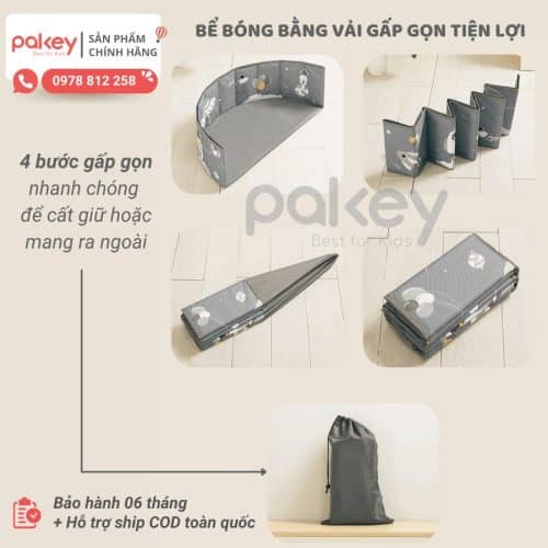 Bể bóng vải Pakey 3 màu - có họa tiết 17 Thao tác gấp gọn nhanh chóng chỉ với 4 bước đơn giản