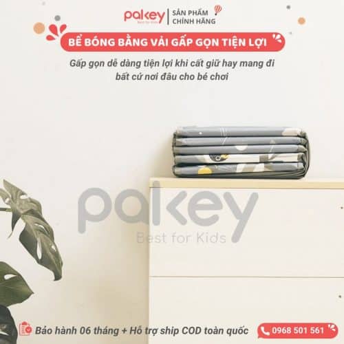 Bể bóng vải Pakey 3 màu - có họa tiết 18 Bể bóng vải Pakey có thể gấp gọn nên không chiếm nhiều diện tích và thuận tiện cho việc di chuyển