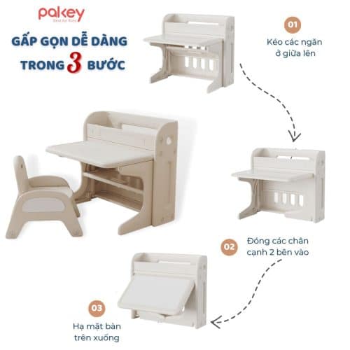Bàn học có thể gấp gọn dễ dàng chỉ với 3 bước