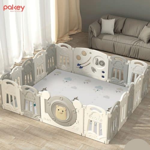 Quây cũi gấp gọn Pakey gấu cao cấp 8 Bộ quây nhựa Pakey gấu cao cấp có màu trắng - ghi sang trọng, thanh lịch