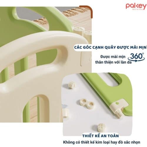 Quây cũi nhựa gấp gọn Pakey Ếch Xanh 20 Các góc cạnh của quây được mài mịn, đảm bảo tính thẩm mỹ và sự an toàn