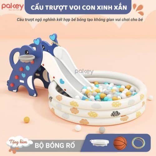 Bộ sản phẩm bao gồm: Cầu trượt + cầu thang khép kín + bộ bóng rổ + bộ vòng ném (tặng kèm)