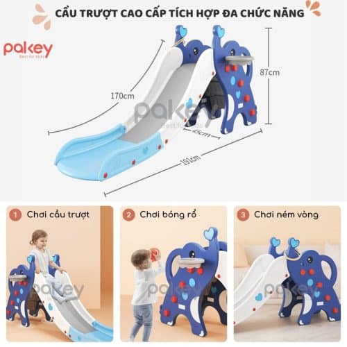 Bé vừa có thể chơi cầu trượt, vừa chơi bóng rổ, vừa chơi ném vòng