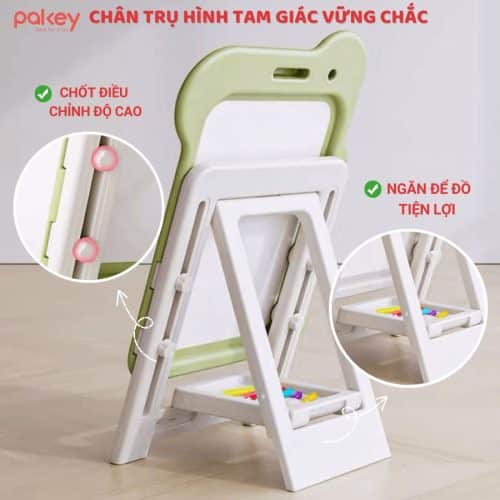 Thiết kế chân trụ hình tam giác giúp bảng đứng vững và có ngăn để đồ tiện lợi