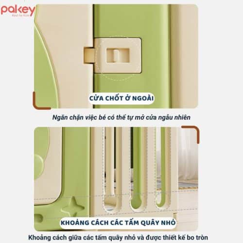 Quây cũi nhựa gấp gọn Pakey Ếch Xanh 17 Chốt khóa cửa bên ngoài giúp ngăn việc bé tự mở cửa