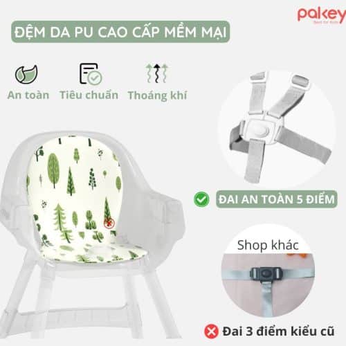 Ghế ngồi có đệm lót da PU mềm mại, có dây đai bảo vệ an toàn