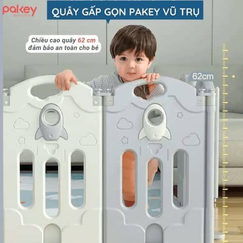 Quây cũi nhựa gấp gọn Pakey vũ trụ 14 Tấm quây cao 62cm ngăn việc bé chèo ra khỏi quây dù đang tập đi