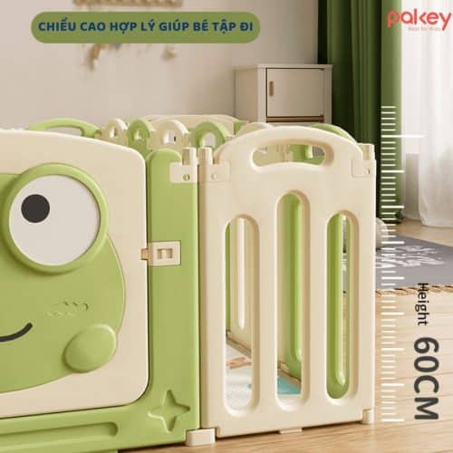 Quây cũi nhựa gấp gọn Pakey Ếch Xanh 16 Chiều cao các tấm quây là 60cm, đảm bảo an toàn cho cả những bé đang tập đi