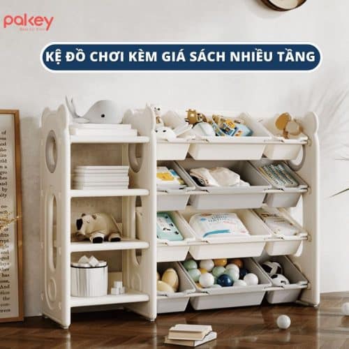 Kệ để đồ 4 tầng hình gấu Pakey size L (kèm hộc) 18 Bộ sản phẩm bao gồm: 01 giá để đồ + 01 kệ sách + các hộc đựng đồ
