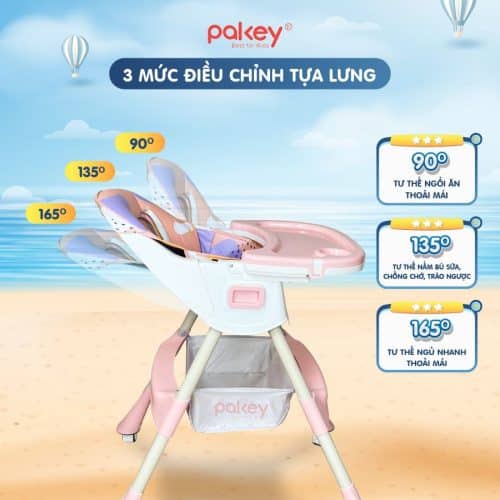Ghế ăn dặm Pakey HA-038 sở hữu 3 nấc điều chỉnh tựa lưng