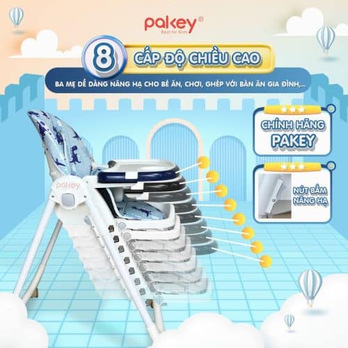 Ghế ăn dặm cao cấp Pakey HA-013 12 8 nấc điều chỉnh độ cao phù hợp với sàn hoặc bàn ăn