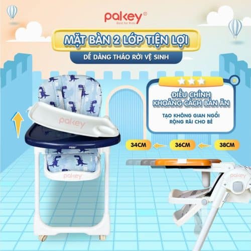 Ghế ăn dặm cao cấp Pakey HA-013 15 Mặt bàn được thiết kế 2 lớp phục vụ cho việc ăn và chơi của bé, đồng thời có nấc điều chỉnh vị trí