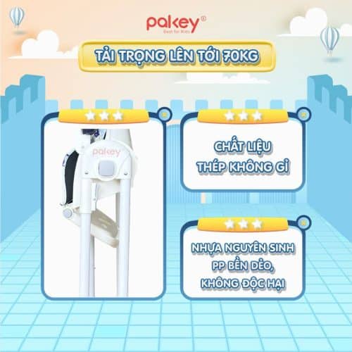 Ghế ăn dặm cao cấp Pakey HA-013 14 Thiết kế khung thép chắc chắn và dày dặn, chịu được tải trọng lên đến 70kg