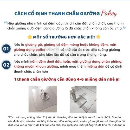 Thanh chắn giường Pakey Pro A1 Màu Hồng Size 1m5 9 Lưu ý cách lắp đặt thanh chắn giường cho bé Pakey Pro A1