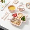 Set ăn dặm lúa mạch cho bé 35 Set ăn dặm là từ nhựa lúa mạch có thành phần than hoạt tính, kháng khuẩn cao, ngăn ngừa sự xâm nhập