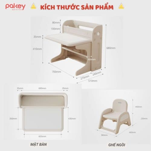 Kích thước tổng quát của bộ sản phẩm bàn ghế đa năng Pakey E032