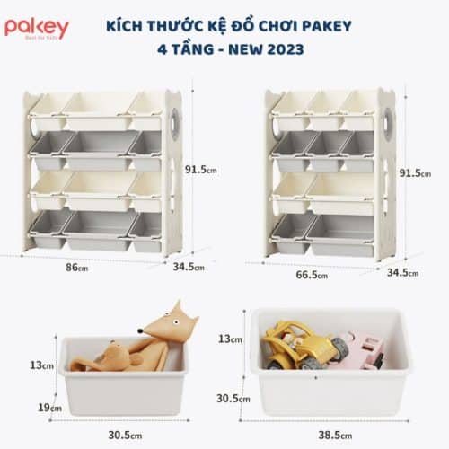 Kệ để đồ 4 tầng hình gấu Pakey size L (kèm hộc) 21 Kích thước kệ để đồ Pakey 4 tầng size L