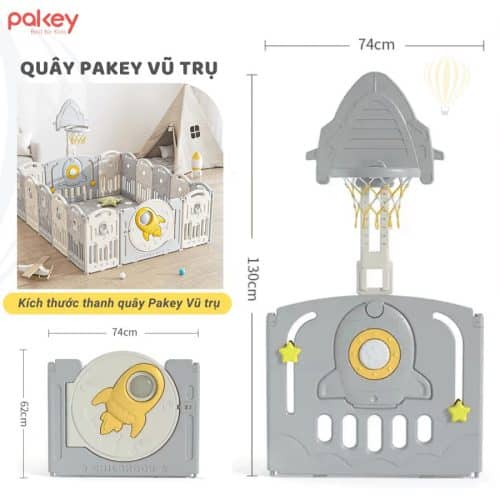 Quây cũi nhựa gấp gọn Pakey vũ trụ 9 Bộ quây có tấm đồ chơi và đi kèm với bộ đồ chơi bóng rổ