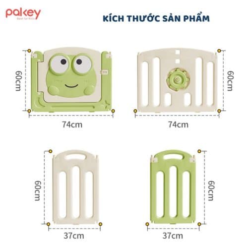 Quây cũi nhựa gấp gọn Pakey Ếch Xanh 15 Thông tin kích thước chung của bộ sản phẩm quây cũi gấp gọn Pakey ếch xanh