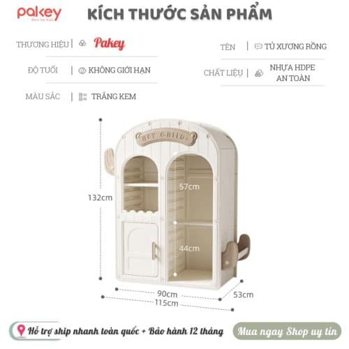 Kích thước tổng quan về sản phẩm tủ đồ cho bé Pakey E061