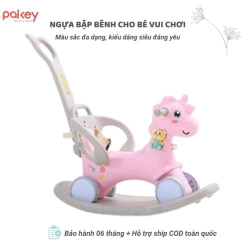 Ngựa bập bênh Pakey 3in1 màu hồng đáng yêu cho bé gái