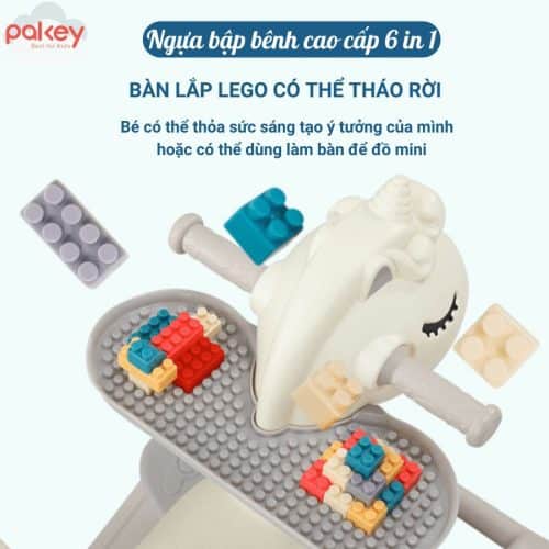 Ngựa bập bênh cho bé Pakey 6in1 13 Sản phẩm đi kèm với bàn và bộ đồ chơi lego tháo rời cho bé