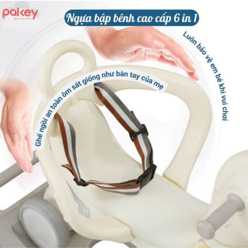 Ngựa bập bênh cho bé Pakey 6in1 12 Ghế ngồi bo cong ôm sát cơ thể kết hợp với dây đai an toàn