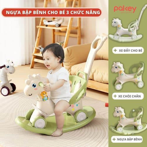 Ngựa bập bênh được tích hợp 3 chức năng: Xe đẩy, xe chòi chân, ngựa bập bênh