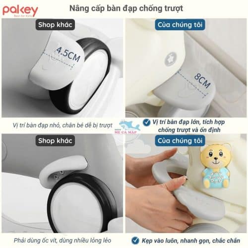 Ngựa bập bênh cho bé Pakey 6in1 16 Thiết kế bàn đạp và bánh xe chống trượt