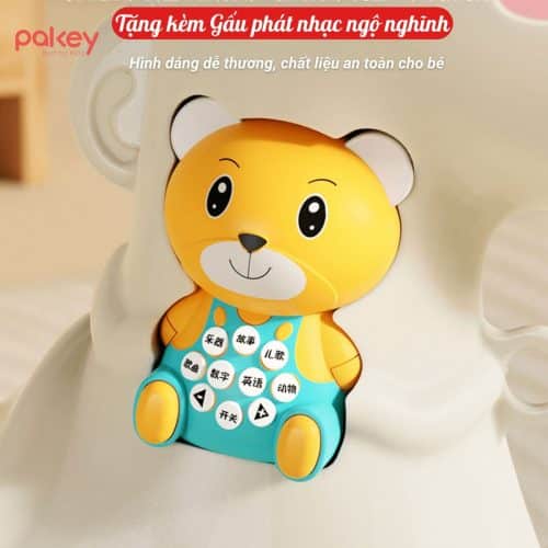 Ngựa bập bênh Pakey D061 được làm từ chất liệu an toàn, kèm theo gấu phát nhạc ngộ nghĩnh