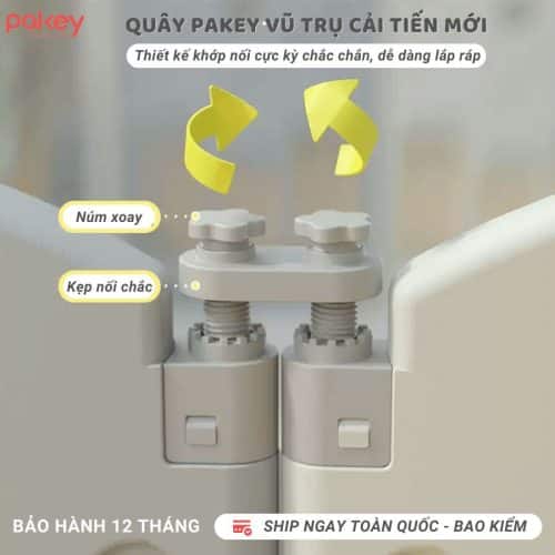 Quây cũi nhựa gấp gọn Pakey vũ trụ 16 Ốc chốt xoáy chắc chắn và dễ dàng lắp đặt