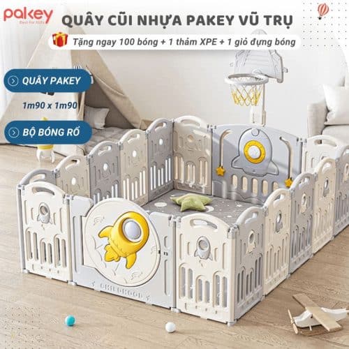 Quây cũi nhựa gấp gọn Pakey vũ trụ 8 Bộ quây cũi nhựa Pakey vũ trụ cho bé 1m9 x 1m9