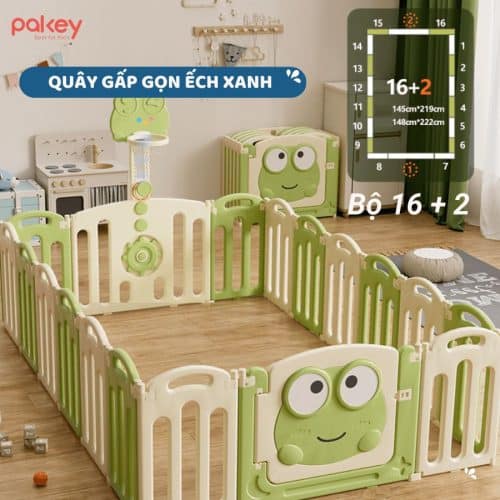 Quây cũi nhựa gấp gọn Pakey Ếch Xanh 12 quay cui nhua pakey ech xanh 16 2 New sun babies