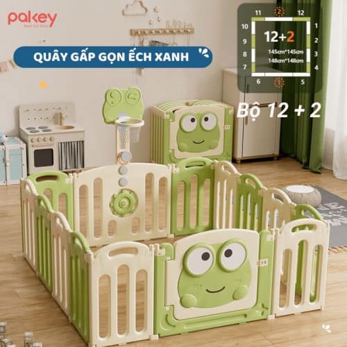 Quây cũi nhựa gấp gọn Pakey Ếch Xanh 10 quay cui nhua pakey ech xanh bo 12 2 New sun babies