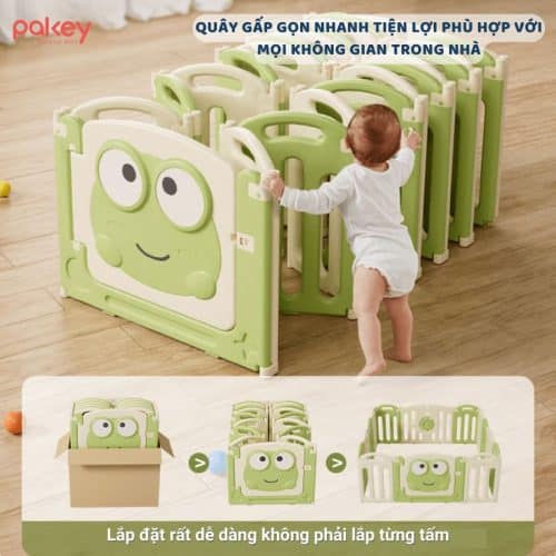 Quây cũi nhựa gấp gọn Pakey Ếch Xanh 13 Gấp gọn dễ dàng khi không sử dụng