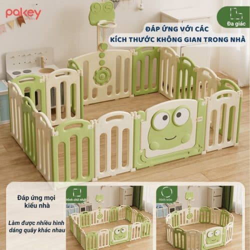 Quây cũi nhựa gấp gọn Pakey Ếch Xanh 14 Thiết kế đẹp, sinh động, phù hợp với nhiều không gian, diện tích khác nhau