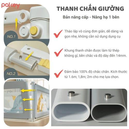 Thanh chắn giường Pakey Pro A1 Màu Hồng Size 2m 8 Các chốt tháo lắp linh hoạt giúp việc lắp đặt dễ dàng hơn