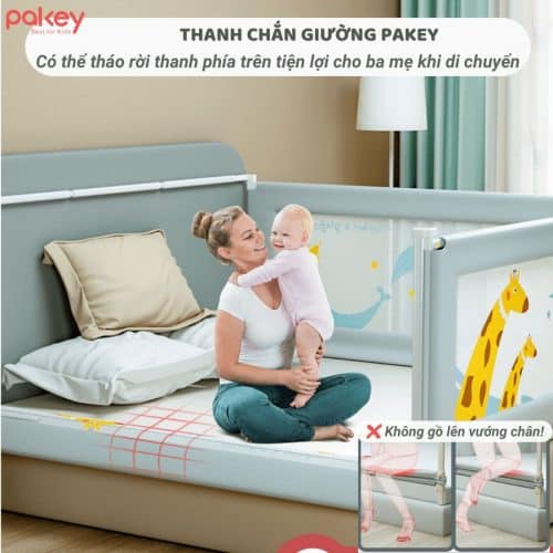 Thanh chắn giường Pakey Pro A1 Màu Hồng Size 2m 6 Thanh phía trên có thể tháo rời tiện lợi cho việc di chuyển