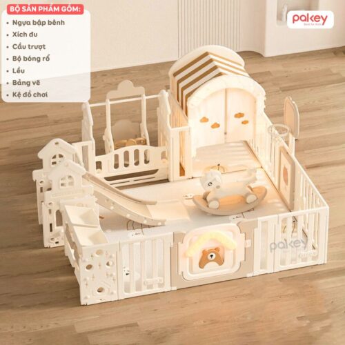 Set quây cũi nhựa liên hoàn cho bé Pakey Gấu mặt trăng 7 tiện ích