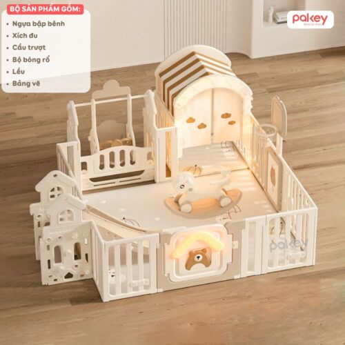 Set quây cũi nhựa liên hoàn cho bé Pakey Gấu mặt trăng 6 tiện ích