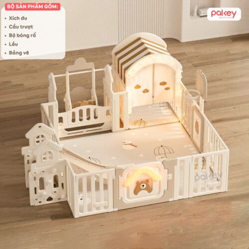 Set quây cũi nhựa liên hoàn cho bé Pakey Gấu mặt trăng 5 tiện ích