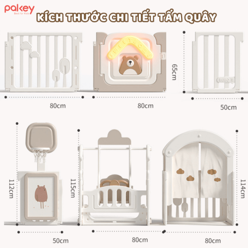 Kích thước của set quây được thiết kế dựa trên các tiêu chí an toàn tuyệt đối với trẻ nhỏ