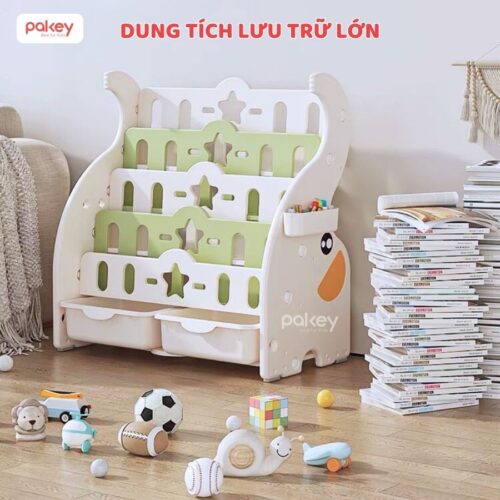 Kệ sách nhựa 5 tầng kèm 2 hộc đựng đồ Pakey voi GS02 16 Kệ sách cho bé Pakey voi GS02