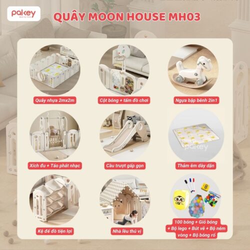 Quây cũi nhựa liên hoàn Moon House 7-8 tiện ích 22 Set quây cũi nhựa liên hoàn cho bé Pakey Moonhouse