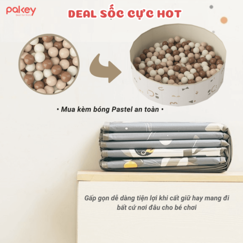 Bể bóng vải Pakey tròn màu be, có họa tiết 15 Việc may quây chắc chắn và tỉ mỉ như vậy cũng giúp nâng cao độ bền và sự an toàn của các bé
