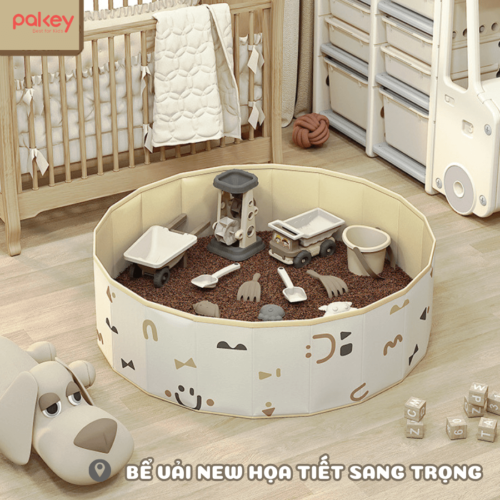 Bể bóng vải Pakey tròn màu be, có họa tiết 20 Bể bóng có thể kết hợp với cầu trượt để mang đến chuỗi trò chơi liên hoàn giúp trẻ phấn khích hơn
