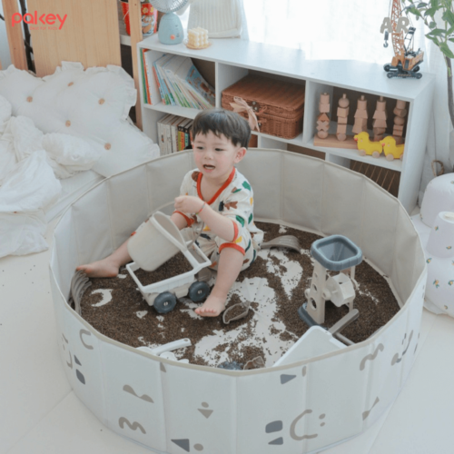 Bể bóng vải Pakey tròn màu be, có họa tiết 22 Bể bóng làm từ chất liệu vải Polyester dày dặn, an toàn với sức khỏe