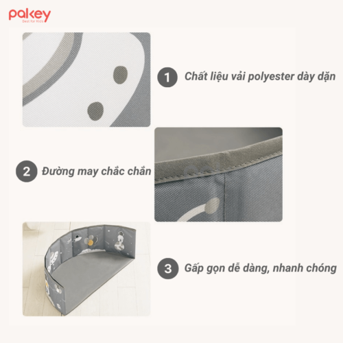 Bể bóng vải Pakey tròn màu be, có họa tiết 17 Bể bóng vải Pakey có 3 kích thước phù hợp với các diện tích không gian khác nhau.