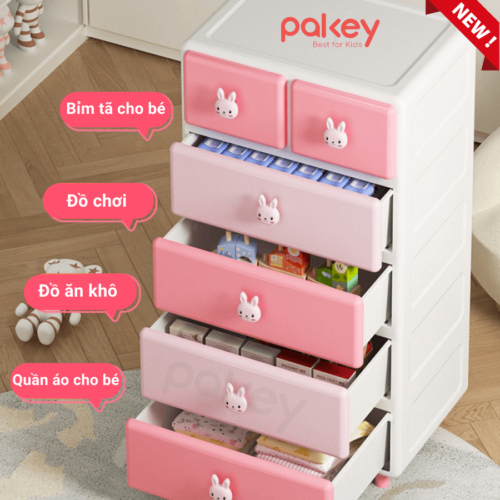 Tủ nhựa Pakey SK002 23 Ngăn kéo rộng lớn, đa dạng giúp phụ huynh dễ dàng phân loại và tổ chức đồ đạc của bé